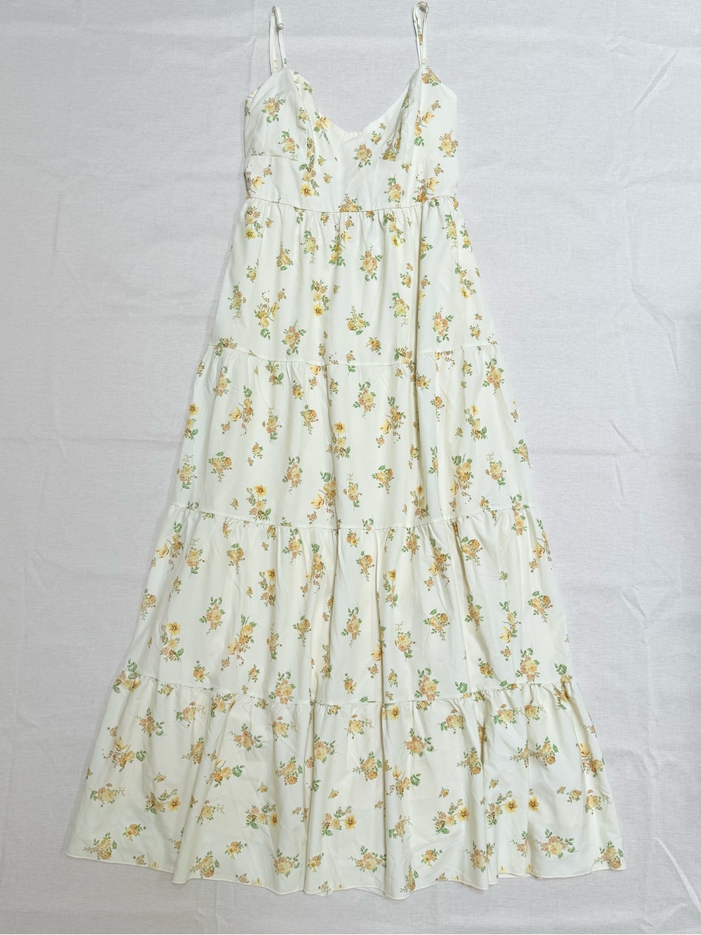 Cream Yellow Floral Open Back Tiered Maxi Dress Cottagecore L NWT - Picture 5 of 8